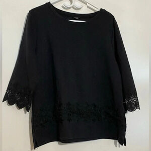 -  Talbots women’s black scalloped sleeve whitchy black floral lace goth XLP